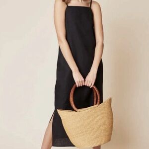 Whimsy + Row Loni Dress in Black Linen Sz M Midi